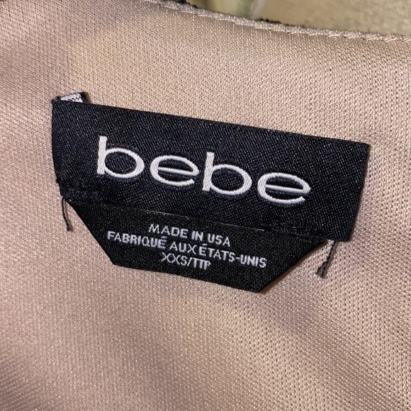 Bebe Black Lace Dress Tan Underlining Low Cut V-Neck Longsleeve lace sleeves XXS - Picture 5 of 14